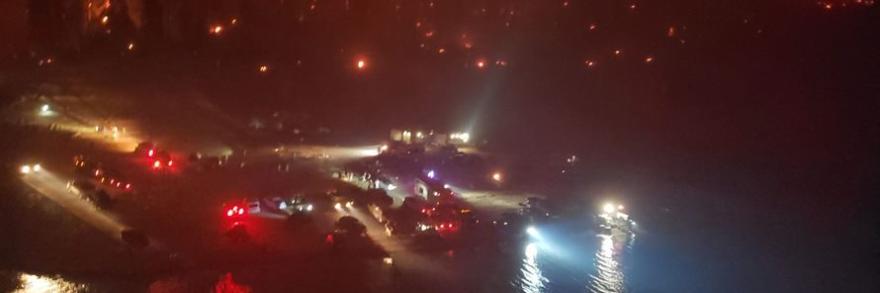 First responder vehicles at a fire