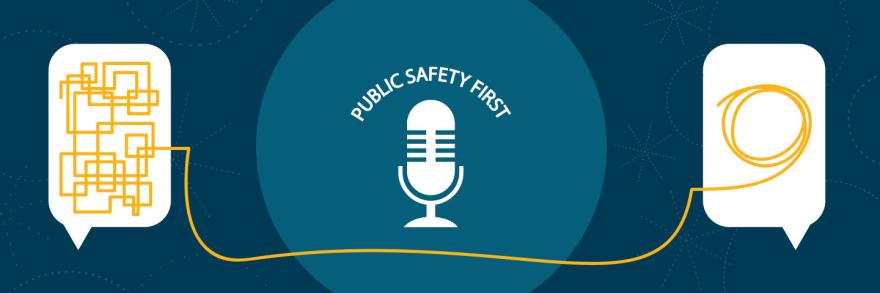 A microphone sits in between two texts boxes. The box on the left has a jumbled line that untangles along the bottom to the second text box on the right where it is neatly coiled.