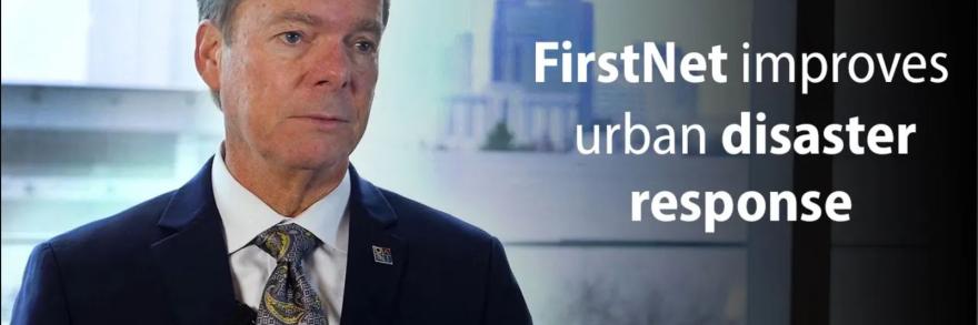 Head shot Billy Hewes with verbage" FirstNet improves urban disaster response"