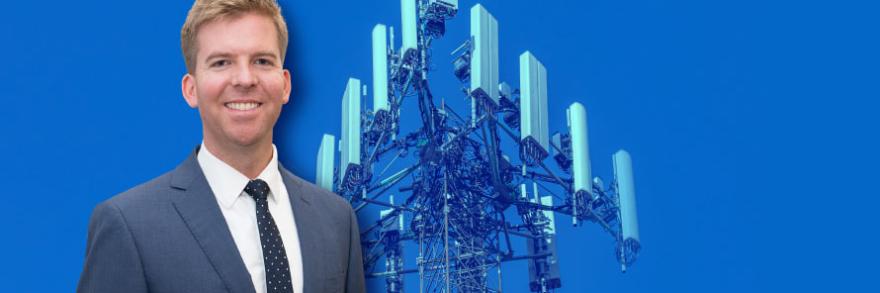 FirstNet Authority logo; Edward Parkinson headshot; a 5G cell tower