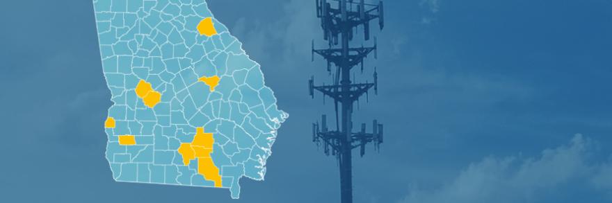The state of Georgia, with outlined county borders; a cell tower