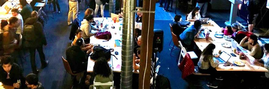 A large crowd works at FirstNet's first public safety hack-a-thon in San Francisco March 23-24, 2018.