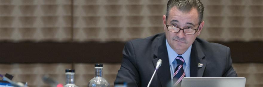 Chief Richard Carrizzo speaks into a microphone at a FirstNet Authority Board meeting