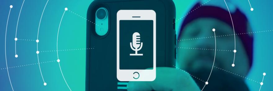 Roadmap domain icon for voice communications, responder uses a FirstNet device, graphic representation of a network radiating outward