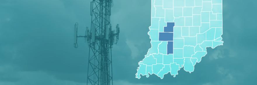 County map of Indiana, cell tower 