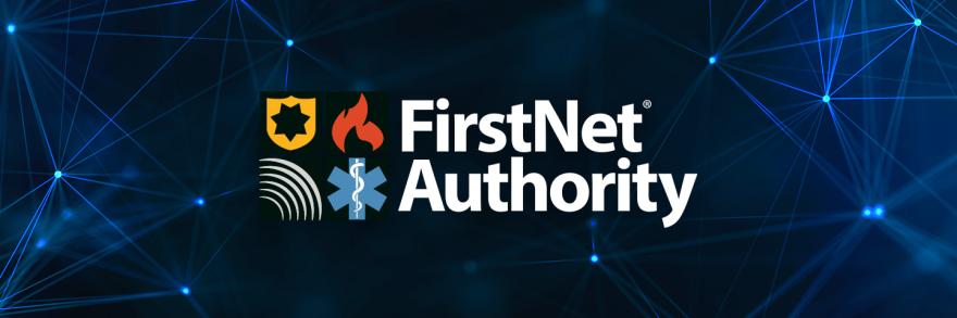 Interconnected blue network pattern, FirstNet Authority logo