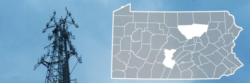 County map of Pennsylvania, cell tower 