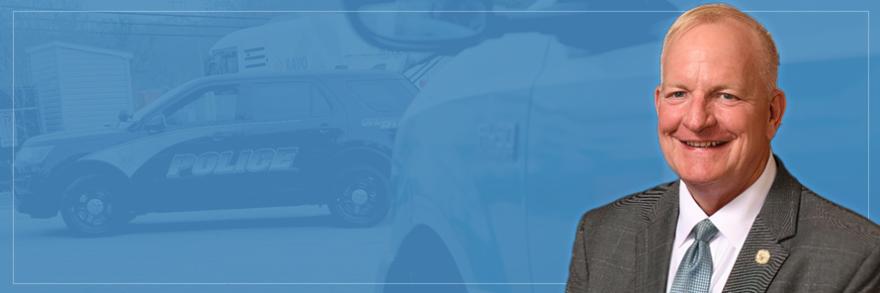 Police cruisers; Pete Landon headshot