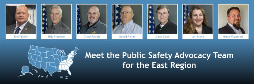 headshots over their names sit above the USA with the eastern region highlighted