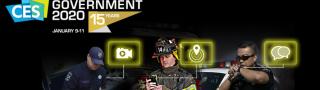 Three first responder using Internet of Things and connected wearable devices with the CES Government conference 2020 logo