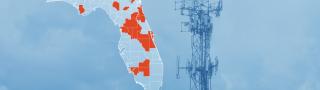 The State of Florida, with outlined county borders; a cell tower.