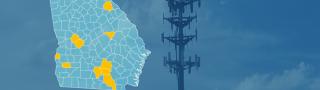 The state of Georgia, with outlined county borders; a cell tower