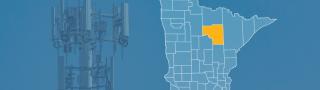 State of Minnesota with counties outlined; highlighting Itasca County; a cell tower 