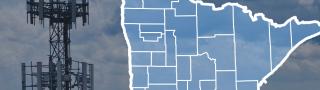 Map of Minnesota with county lines, purpose-built FirstNet cell site. 