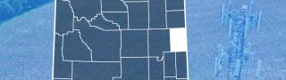 Map of Wyoming showing county lines with Niobrara County highlighted, purpose-built FirstNet cell site