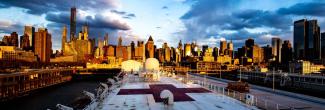 Navy medical ship deck with New York City skyline