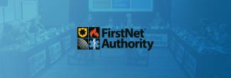 First Responder Network Authority logo with Board meeting photo on blue gradient background