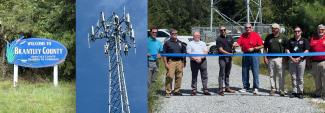 "Welcome to Brantley County" sign, new FirstNet cell site in Brantley, Eight leaders from public safety, local government, the FirstNet Authority, and AT&T cut a ribbon