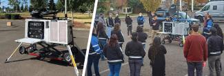 A FirstNet CRD; A group of Oregon public safety personnel going over the functionality of a FirstNet CRD for an earthquake disaster drill.