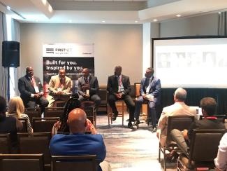 Harry Markley sits with a panel of speakers at the 2018 National Organization of Black Law Enforcement Executives (NOBLE) Annual Conference in Hollywood, Florida