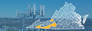The state of Virginia, with outlined county borders; a cell tower.