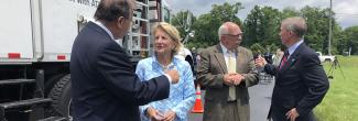 FirstNet Authority Board Chair Edward Horowitz and U.S. Senator Shelley Moore Capito speak at a groundbreaking event in Preston County, West Virginia