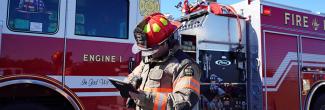 A Wayne County firefighter uses a tablet