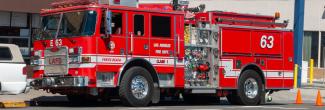 A Los Angeles Fire Department truck sits on the street.