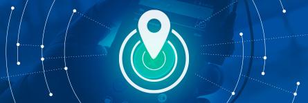Situational awareness Roadmap domain icon over a law enforcement officer holding a FirstNet phone, surrounded by a network representation radiating out.